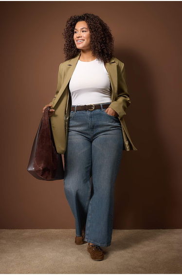 Indigo high waist wide leg plus size wide leg jeans