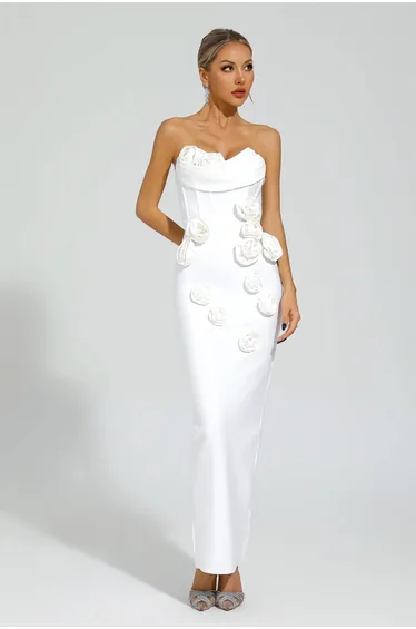 Maureen White Rose Off Shoulder Dress