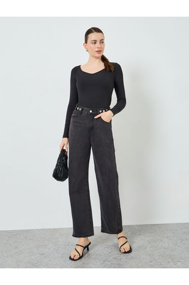 Women Black Wide-Leg Jeans