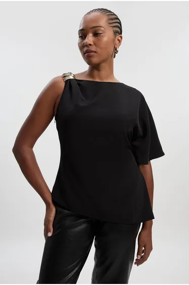 Plus Size Soft Tailored Trim Detail Asymmetric Top