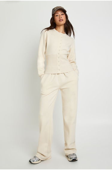 Tall Deep Hem Popper Bomber Sweatshirt Tracksuit - stone