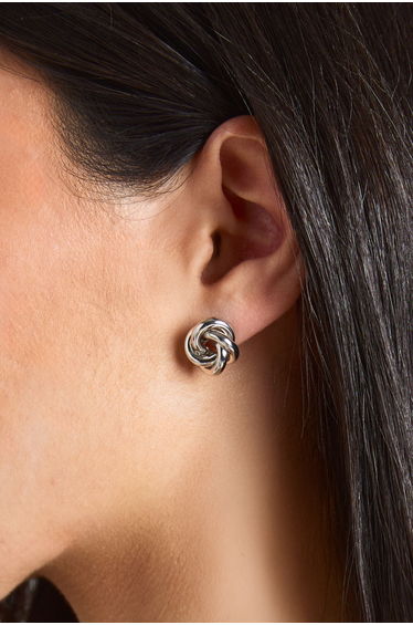 Silver Knot Stud Earrings - silver