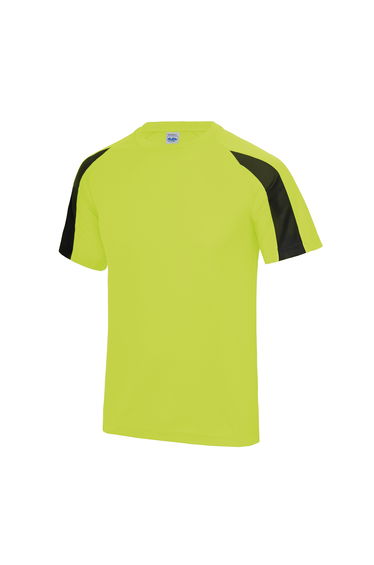 Just Cool Mens Contrast Cool Sports Plain T-Shirt - Electric Yellow/Jet Black