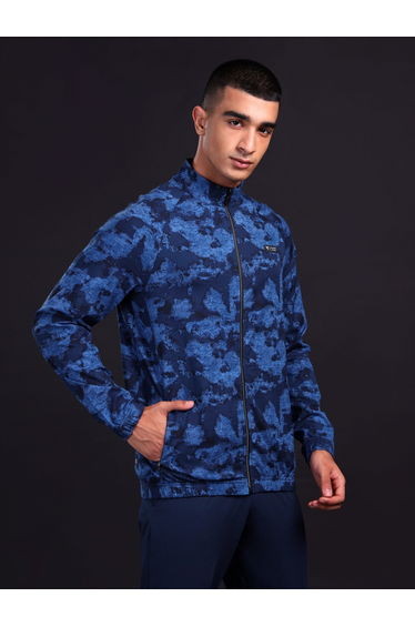 Men Printed Slim Fit Mock Neck Sports Jacket with TS FLEXI