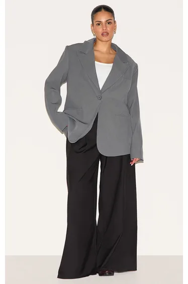 Plus Grey Oversized Exaggerated Collar Blazer