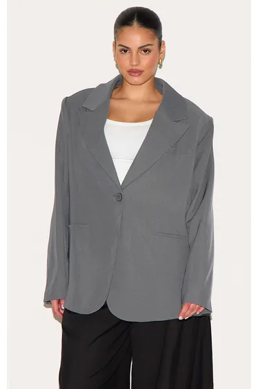 Plus Grey Oversized Exaggerated Collar Blazer