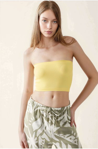 Slim Fit Strapless Ribbed Crop Top