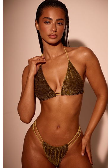 Sage Green Velour Triangle Bikini Top