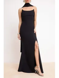 Black Scarf Woven Maxi Evening & Graduation Dress - 2