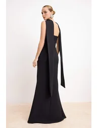 Black Scarf Woven Maxi Evening & Graduation Dress - 3