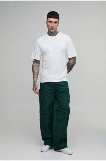 Tall Baggy Fit Zip Off Cargo Utility Track Pants - forest
