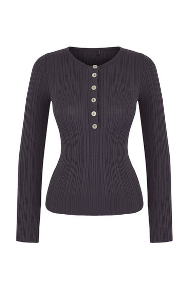 Wardrobe Essentials Anthracite Fitted Knit Sweater