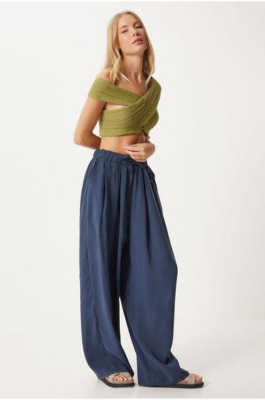 Women's Navy Blue Comfortable Cut Shalwar Trousers