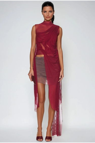 Davion Mesh Asymmetric Fringe Top