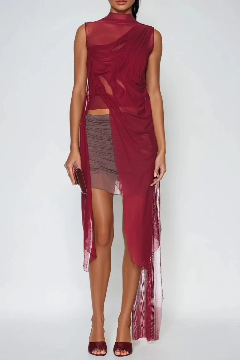 Davion Mesh Asymmetric Fringe Top - 1
