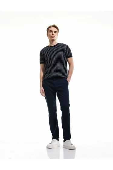 Cotton Buttoned Chino Slim Fit Trousers with Pocket Detail