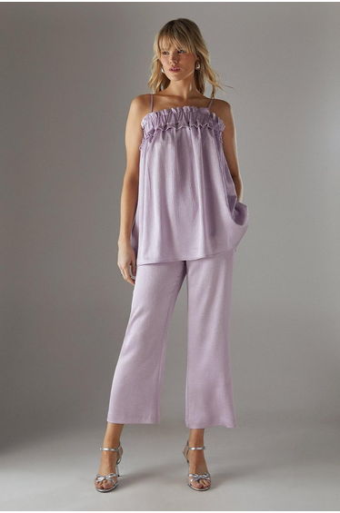 Crushed Satin Kickflare Cropped Trousers