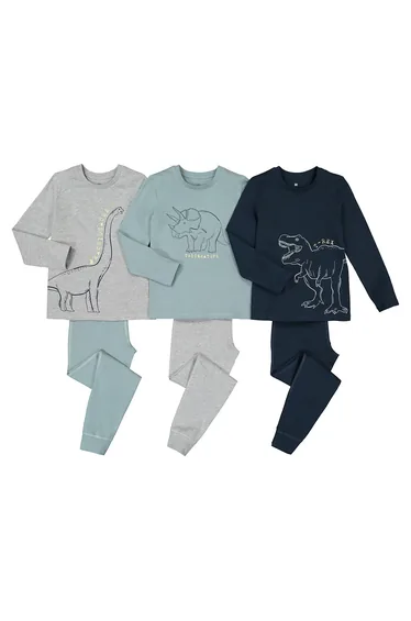 Pack of 3 Pyjamas in Dinosaur Print Cotton