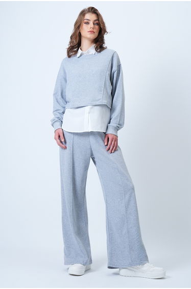 Women's grimelange special stitch detailed sweatshirt and comfortable cut ribbed pants set