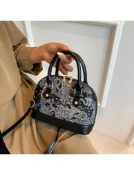 Black Printed Shoulder Bag with Dual Handle - 2