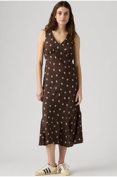 Sleeveless Floral Print V-Neck Midi Dress
