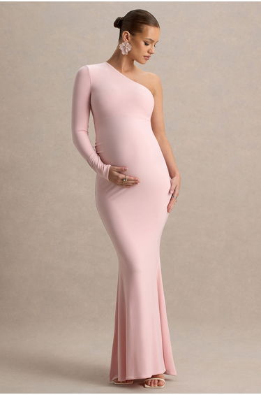 Heloise | Pink Asymmetric One-Sleeve Maternity Maxi Dress