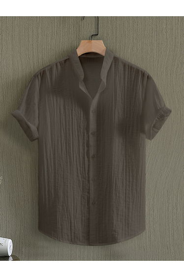 Men Brown Textured Mandarin Collar Shirt