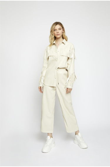 Cream Pu Fringe Detail Shirt