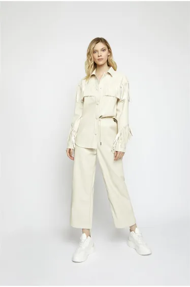 Cream Pu Fringe Detail Shirt