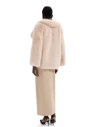 Julie Faux Fur Flapped Coat in Khaki - 5