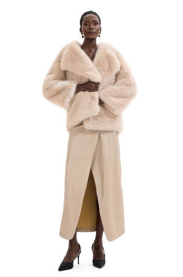 Julie Faux Fur Flapped Coat in Khaki