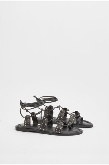 Carla Faux Leather Studded Gillie Wrap Flat Sandals