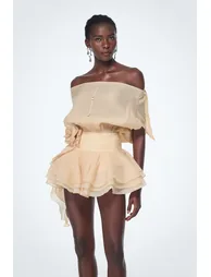 Baatar Backless Ruffle Flower Mini Dress In Apricot - 1