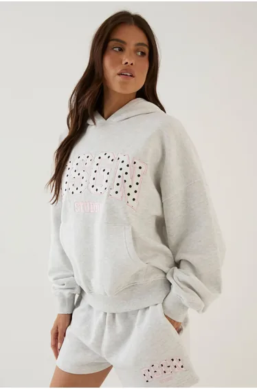 DSGN Studio Polka Dot Applique Sweat Short - ash grey