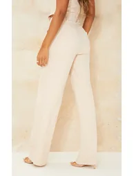 Stone Woven Pleat Detail Wide Leg Trousers - 2