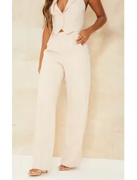 Stone Woven Pleat Detail Wide Leg Trousers - 1