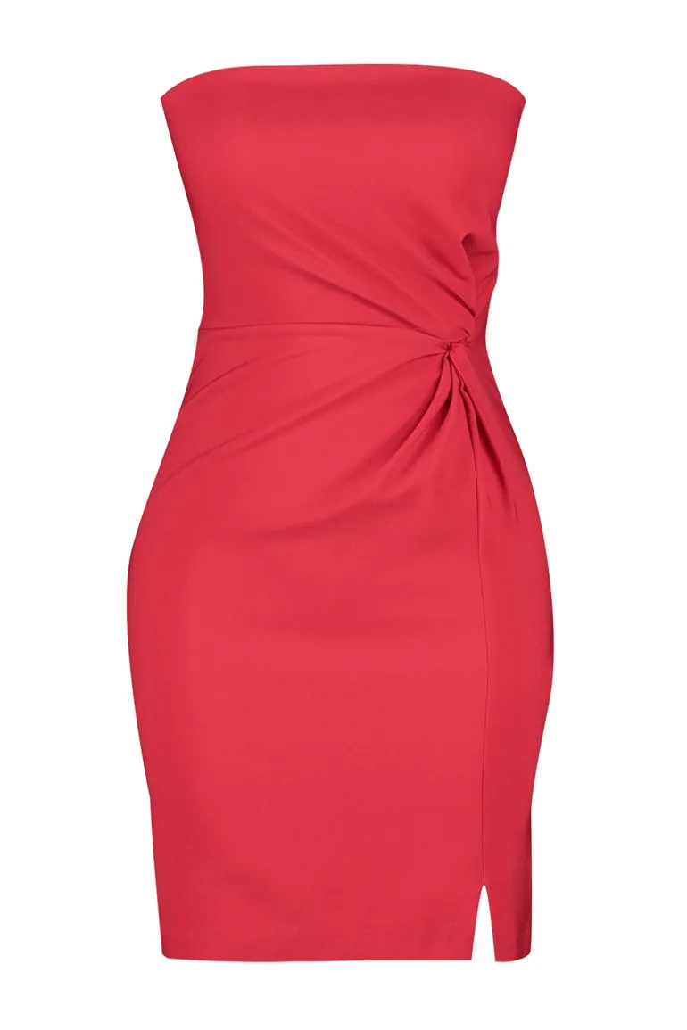 Red Fitted Woven Elegant Evening Dress - 6