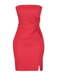 Red Fitted Woven Elegant Evening Dress - 6