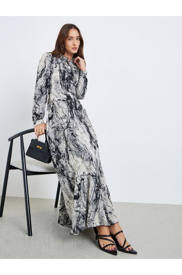 Women Printed Tie-up Neck Long Sleeve Maxi Dress