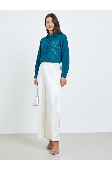 Teal Lace Long Sleeve Shirt
