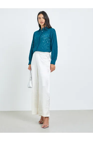 Teal Lace Long Sleeve Shirt