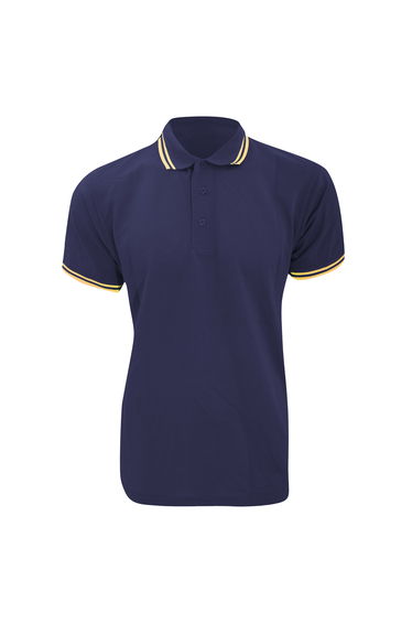 Kustom Kit Mens Tipped Piqué Short Sleeve Polo Shirt - Navy/Sun Yellow