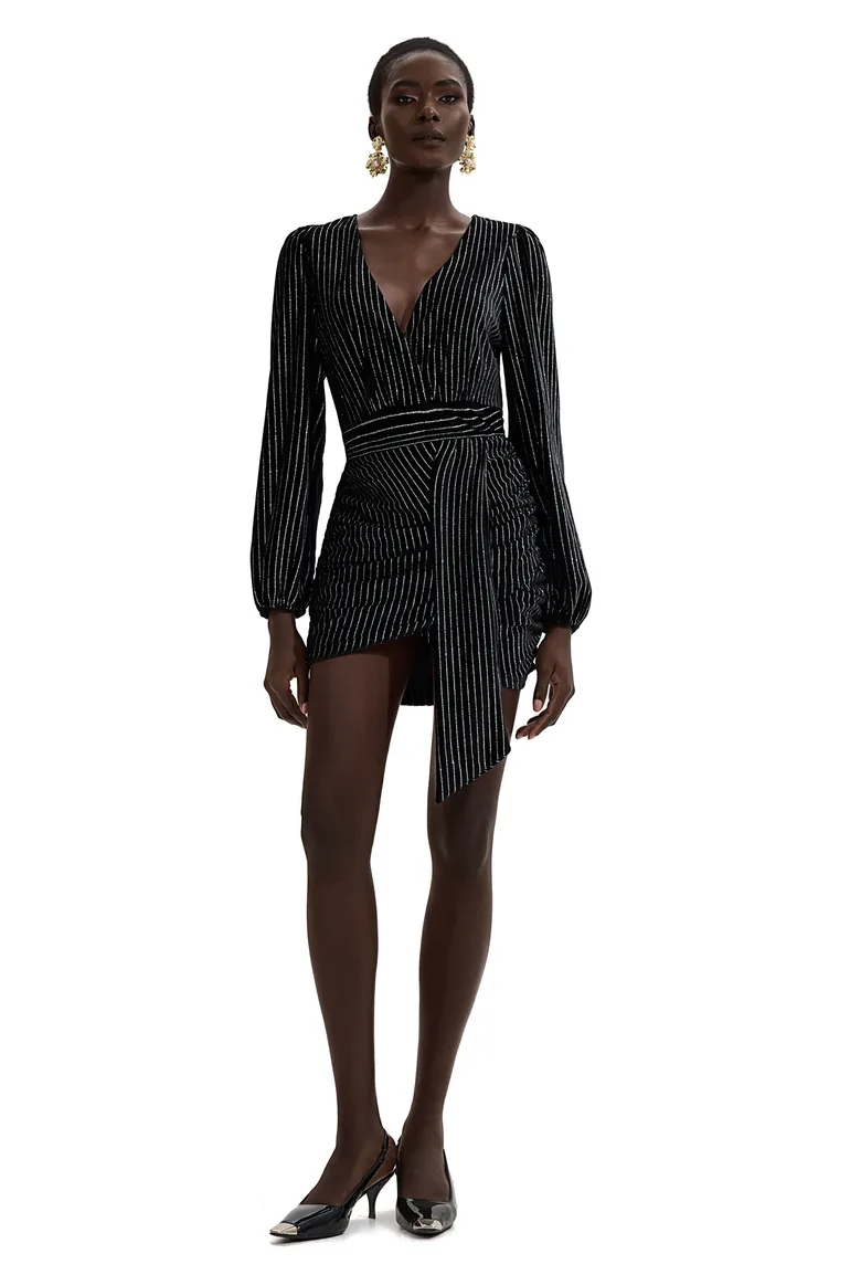 nadine velvet mini dress Nadine Velvet Silver V-Neck Mini Dress JardinVue : Party Dresses :  VogaCloset Oman