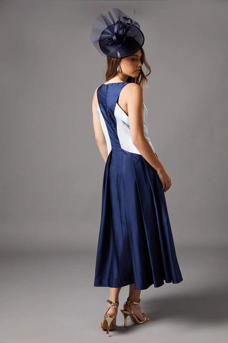 Sleeveless Satin Midi Dress With Contrast Detail - 2