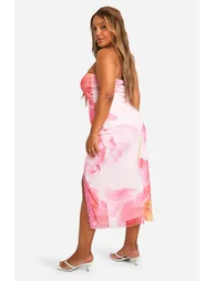 Plus Mesh Floral Print Lace Trim Split Midaxi Dress - 1