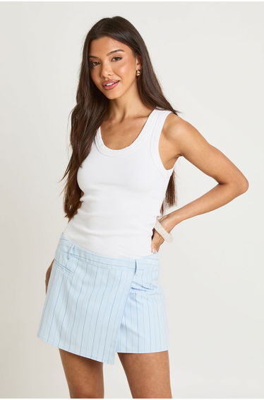 Stripe Crepe Wrap Skort - blue