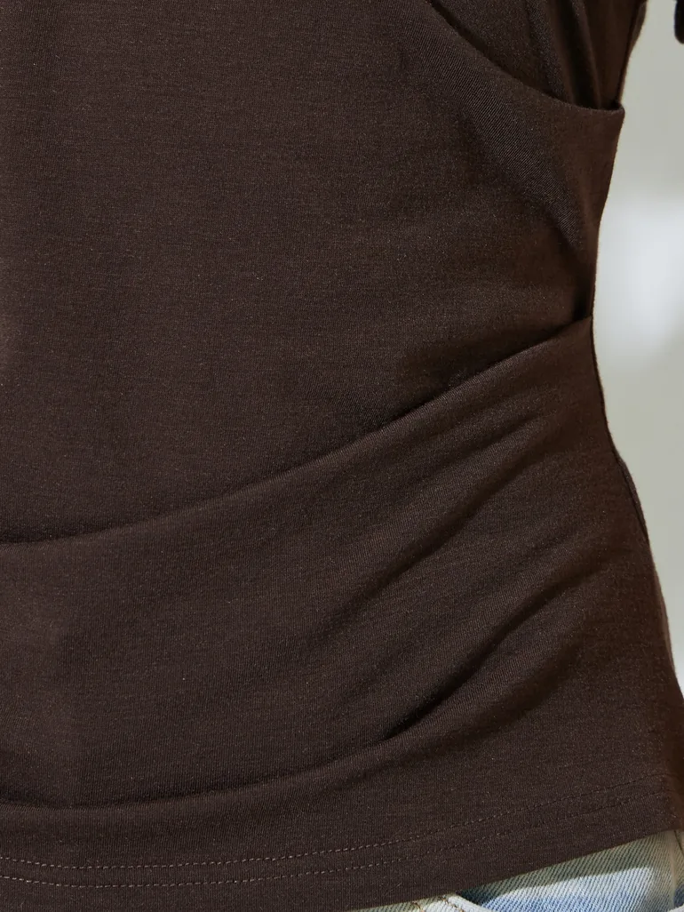 Brown Slim Fit Cinched T-Shirt - 3