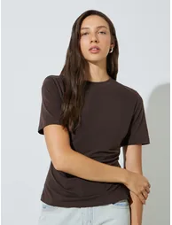 Brown Slim Fit Cinched T-Shirt - 2