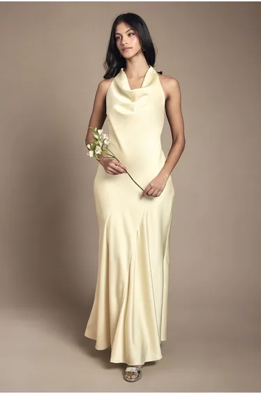 Petite Oasis Cowl Halterneck Satin Maxi Bridesmaid Dress