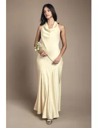 Petite Oasis Cowl Halterneck Satin Maxi Bridesmaid Dress